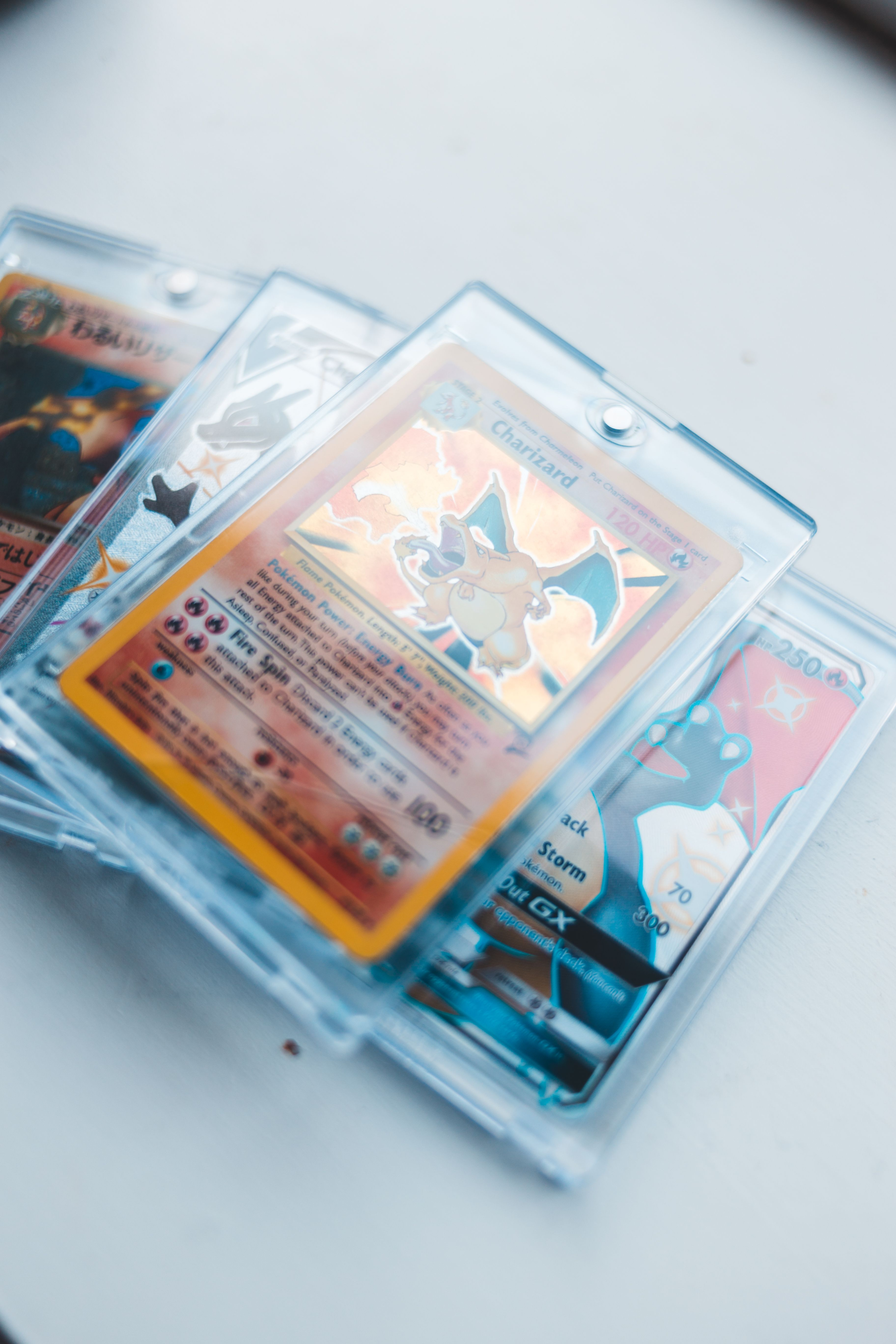 Graded trading cards on display